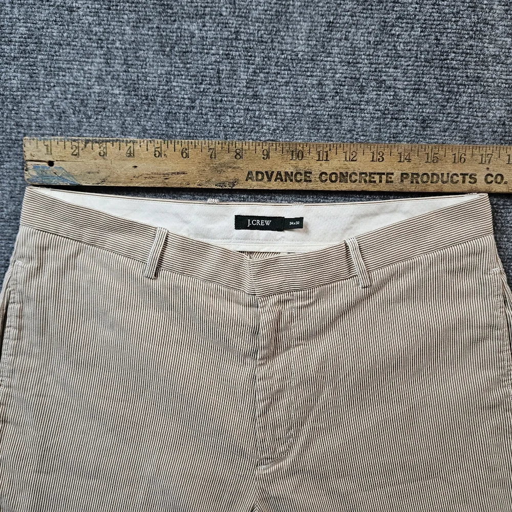 J.Crew Men's Pinstripe Chino Pants 34x32 Khaki Tan Brown Slim Fit Cotton Prep